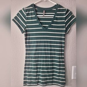 Medium Green & White Striped Short Sleeve Shirt